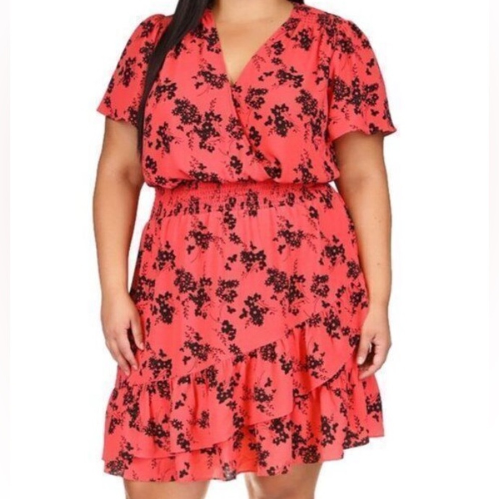 NWOT Michael Kors Floral Ruffle Mini Dress Pink/Red Black